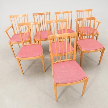 Carl Malmsten, chairs 6 pcs and armchairs 2 pcs "Herrgården" Åfors furniture factory, late 20th century.