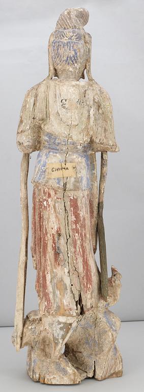 A wooden sculpture of Guanyin, Ming dynasty (1368-1644).