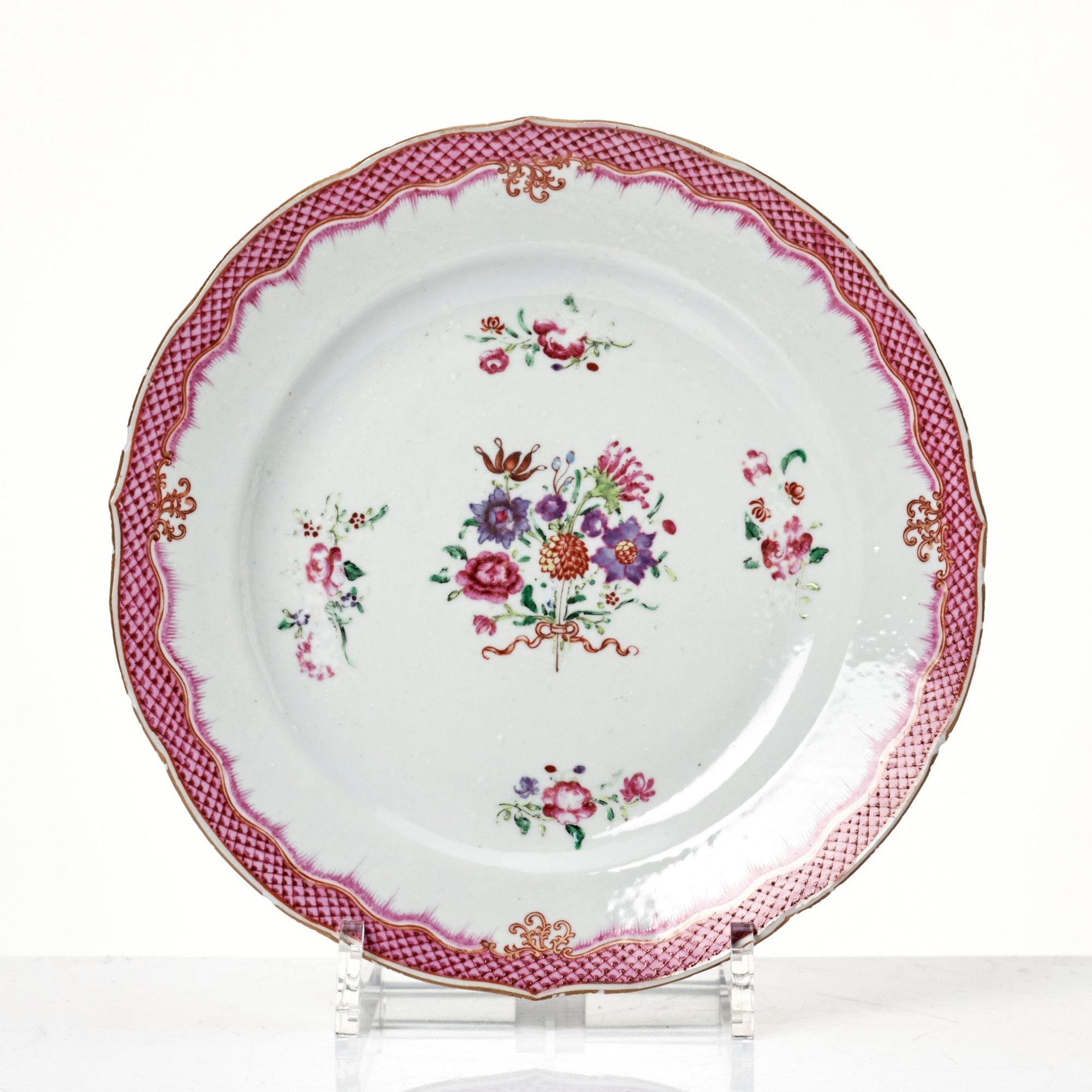 Tallrikar, sex stycken, kompaniporslin. Qingdynastin, Qianlong (1736-95).