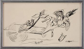 ROBERT HÖGFELDT, 2 st, handkolorerad litografi samt tuschteckning.