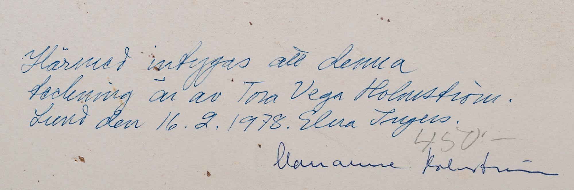 Tora Vega Holmström, drawing not signed.