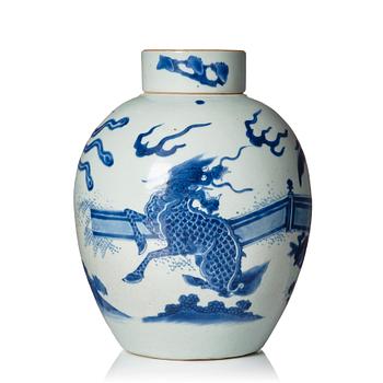 A blue and white Transitional jar with cover, 17th Century.