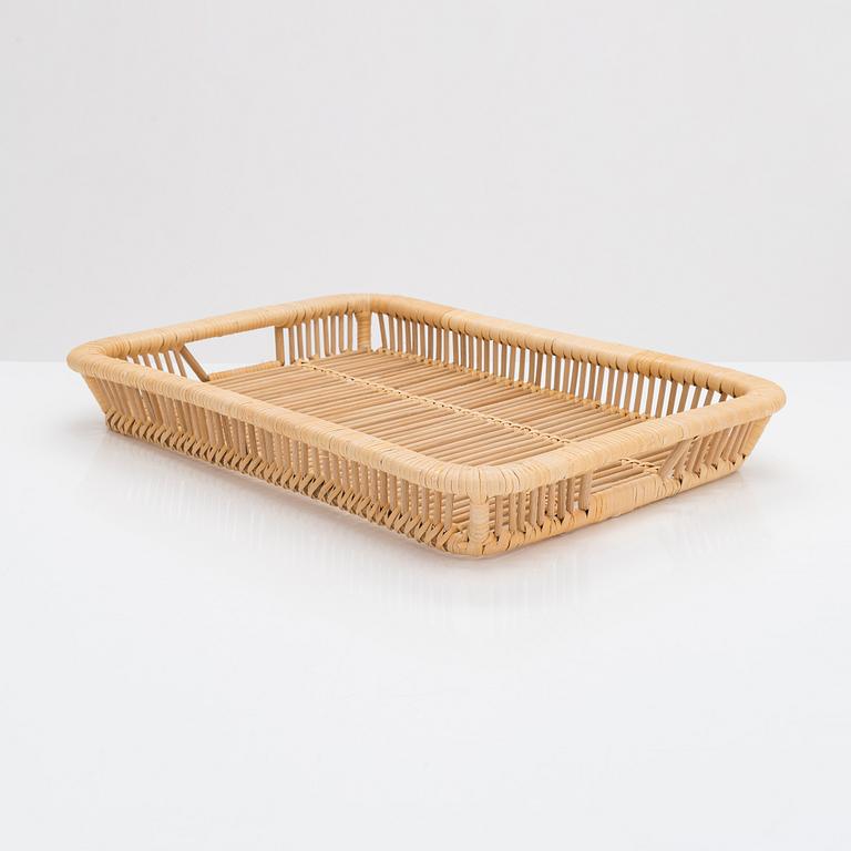 A mid-20th-century rattan serving tray, retailer Artek.