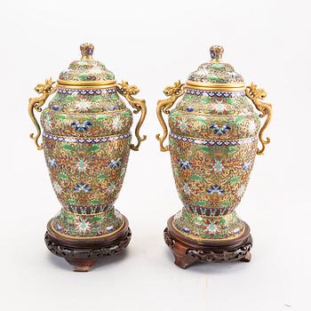 A pair of Chinese  1960/70s cloisonné urns.