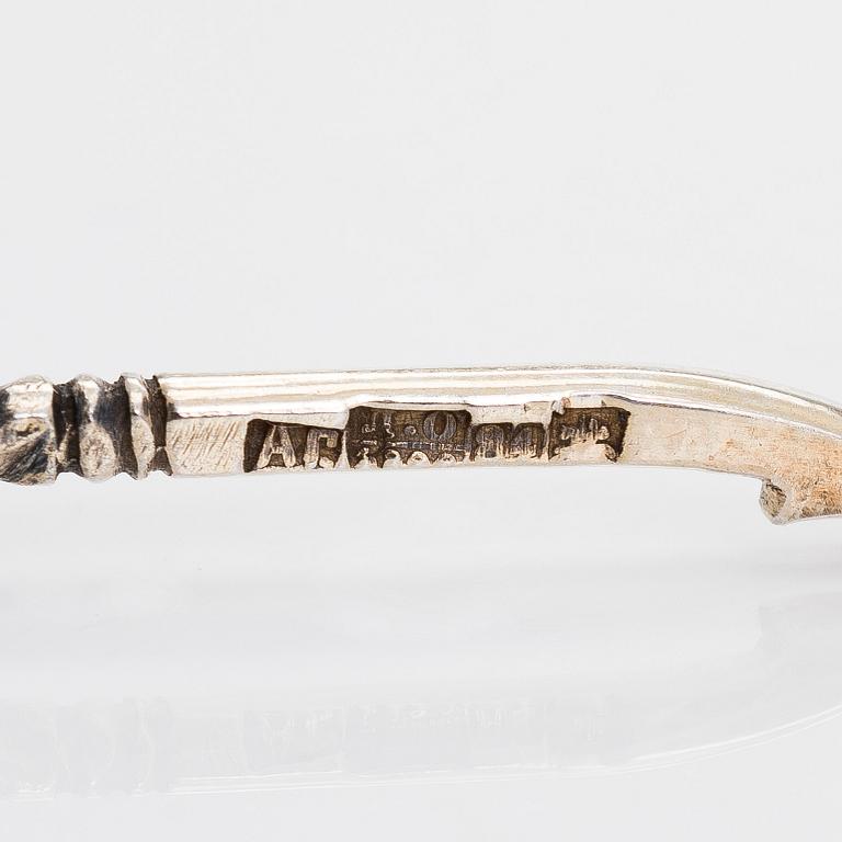 teskedar, 6 st, silver, niello, Moskva 1892. Kyrillisk mästrarstämpel AG.K.