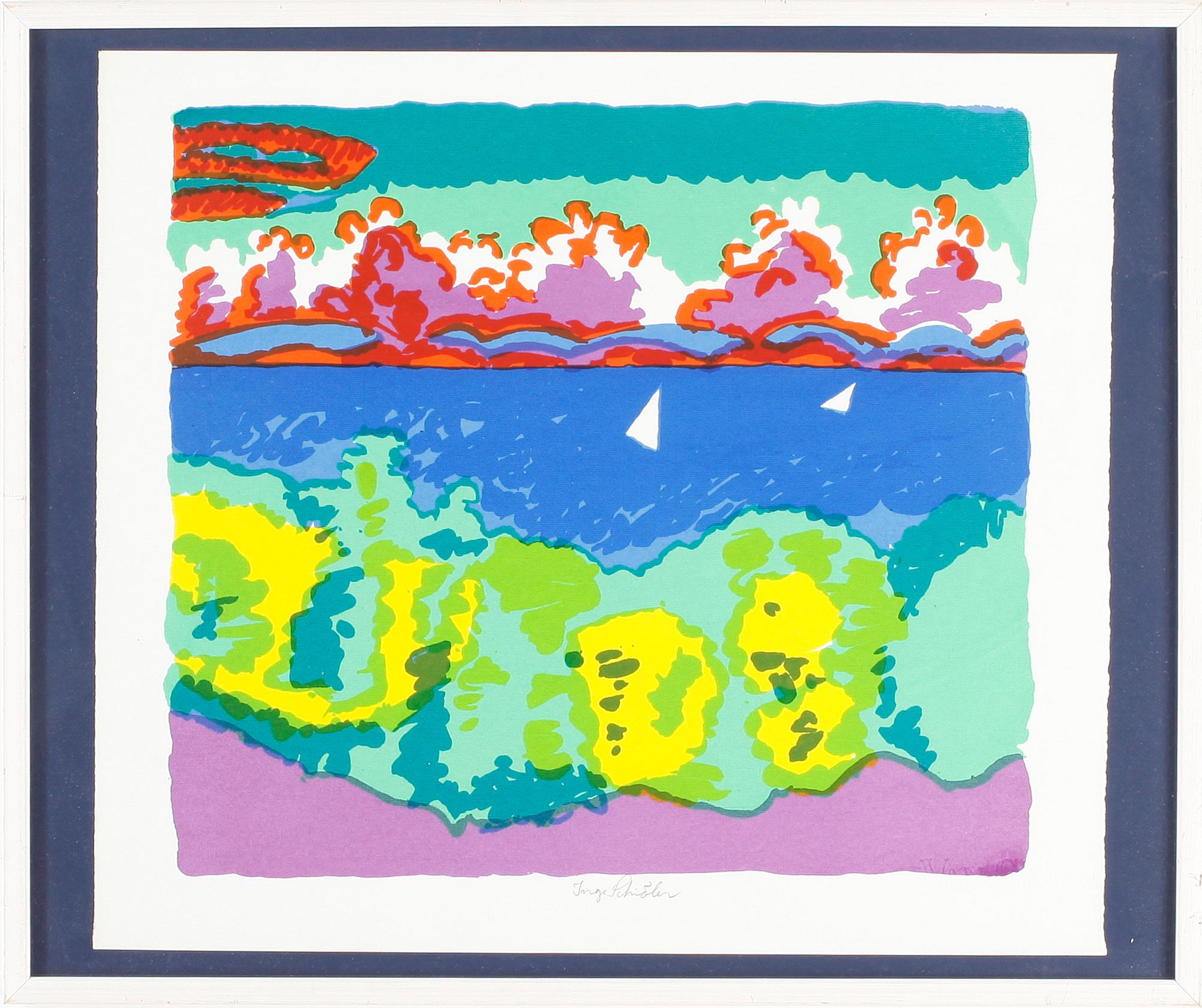 INGE SCHIÖLER, färglitografi, signerad.