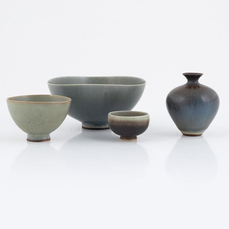 Berndt Friberg, a group of three bowls and a vase, Gustavsbergs studio 1950-67.