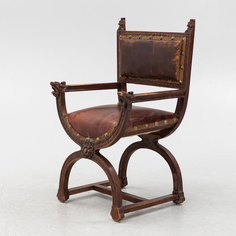 A carved Renaissace style armchair, late 19th Century.