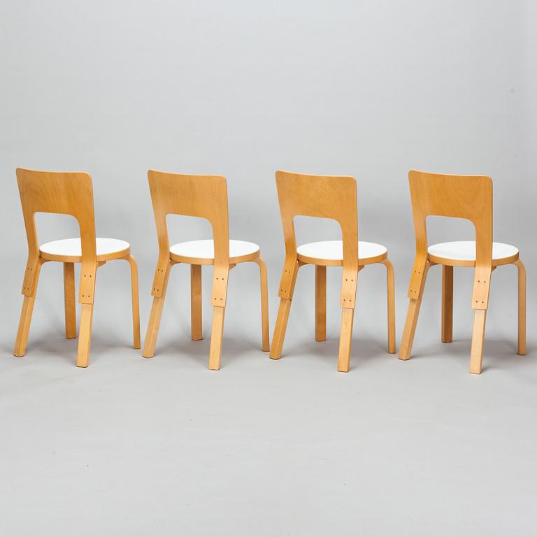 Alvar Aalto, tuoleja 4 kpl, malli 66, Artek 1900-luvun loppua.