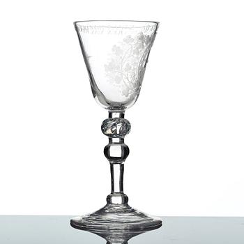 A Dutch engraved glass goblet, 18th Century.