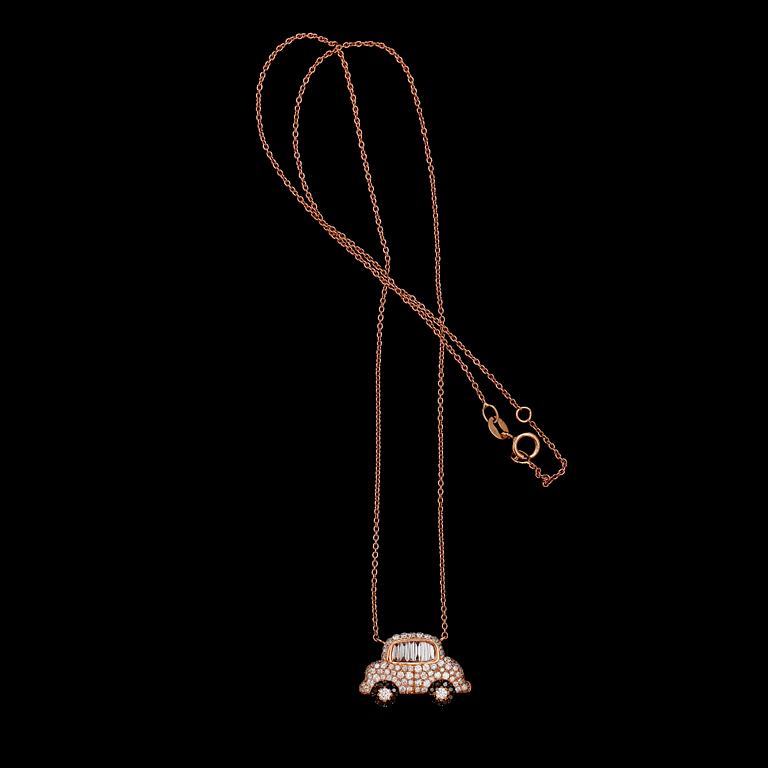 COLLIER, 18 k rödguld, briljant- och baguettslipade diamanter tot 0.84 ct.