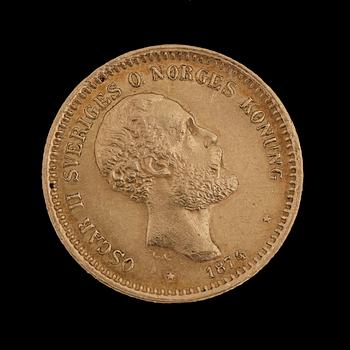 GULDMYNT, Konung Oscar II, 1886. Tot vikt ca 3 gram.