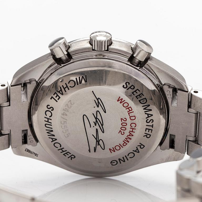 Omega, Speedmaster, Racing, Triple Date, "Michael Schumacher World Champion 2002", chronograph, wristwatch, 39 mm.