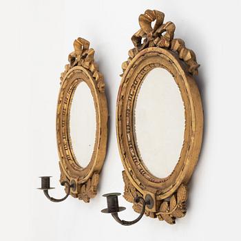 A Pair of Gustavian Style Mirror Sconces, circa 1900.