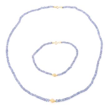 Collier och armband, med tanzaniter, lås 18K guld.