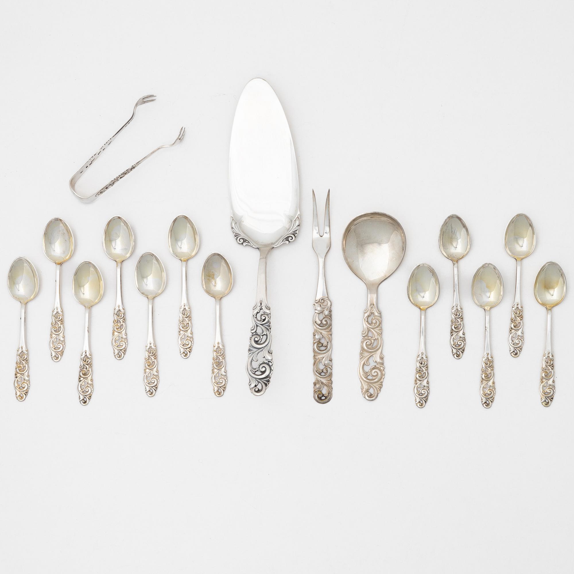 Bestickservisdelar, 16 delar, silver, Norge.