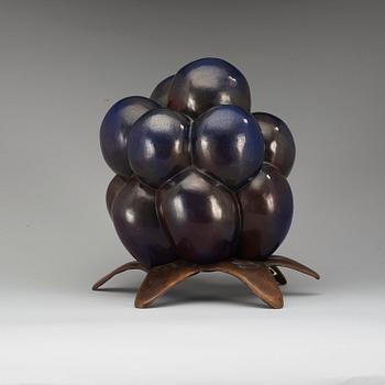 A Hans Hedberg faience sculpture of a blackberry with a patinated bronze stand, Biot, France.