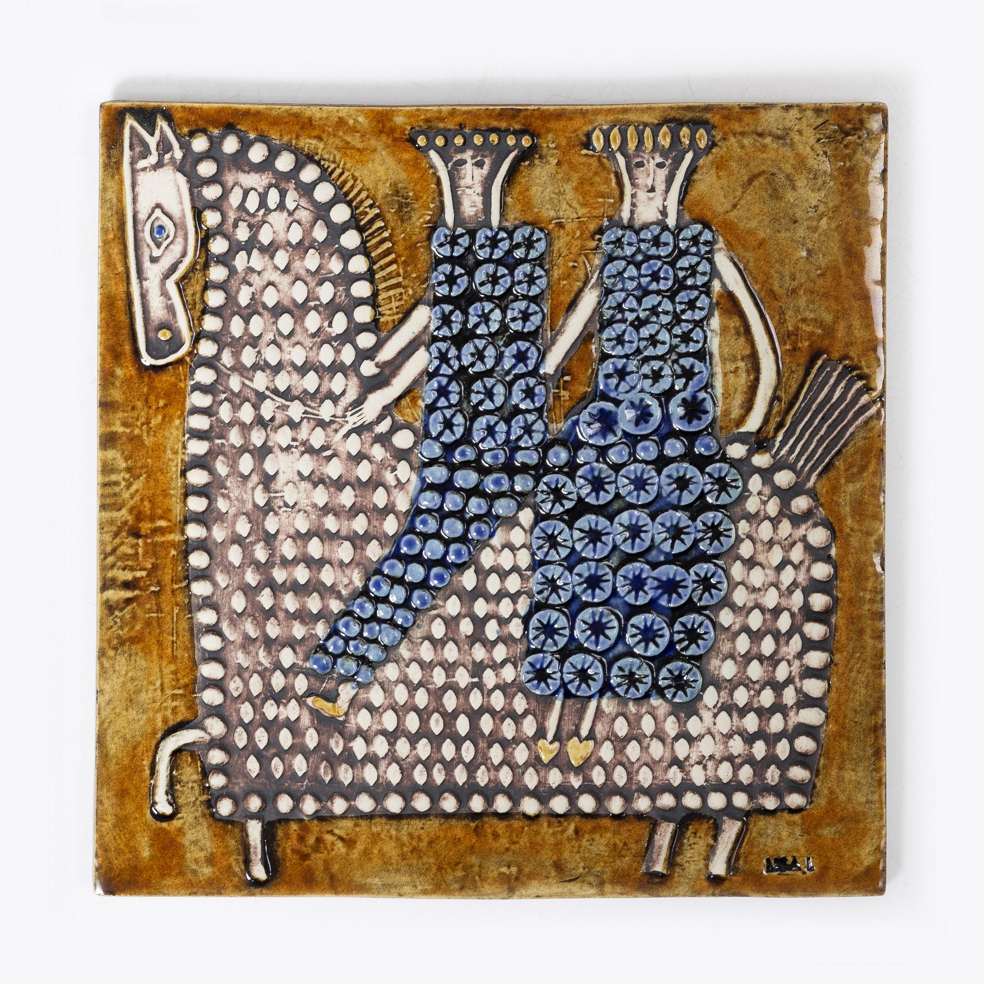 Lisa Larson, three stoneware wall reliefs and a mirror, Gustavsberg.