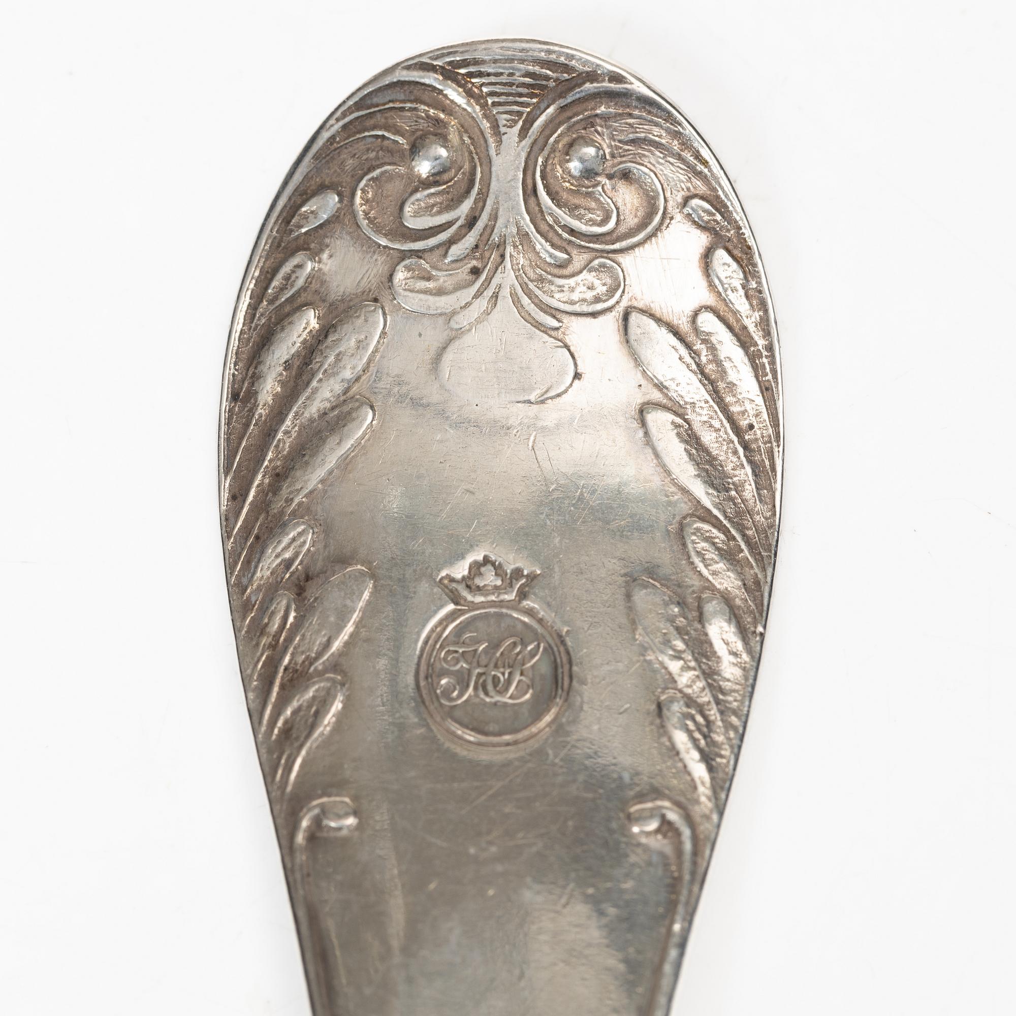 Six Swedish silver forks, mark of Conrad Thulin, Landskrona 1829.