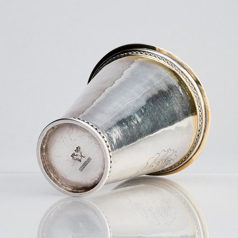 A Swedish early 18th century parcel-gilt silver beaker, mark of Caspar Cron, Malmö 1716.