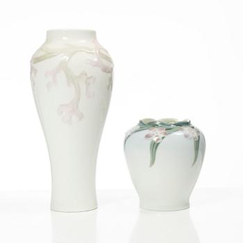 A pair or Art Nouveu porcelain vases, including Nils Lundström, Rörstrand, circa 1900.