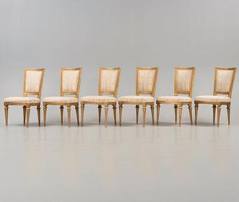 Six Gustavian late 18th century chairs.