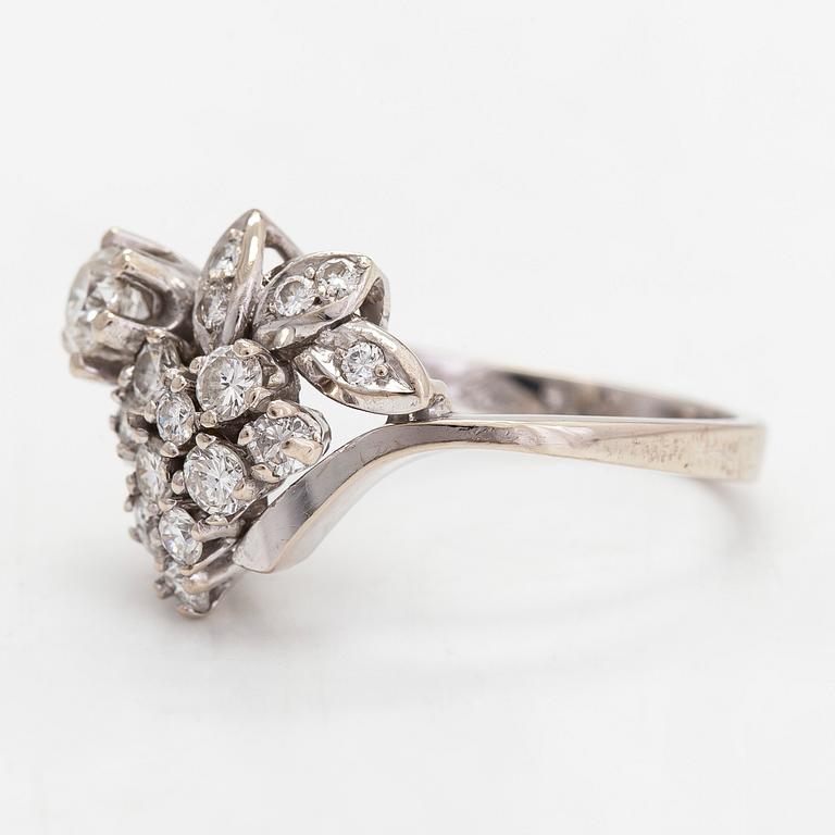 An 18K white gold ring, with diamonds totalling approximately 1.12 ct according to engraving. Swedish import mark.