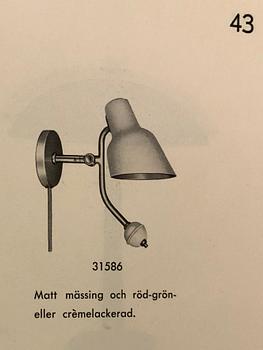 Bertil Brisborg, vägglampor ett par, modell "31586", Nordiska Kompaniet, 1940-tal.