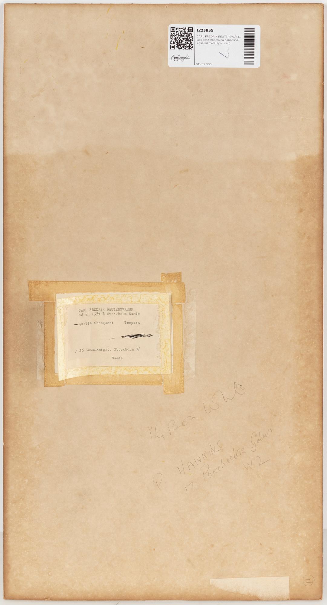 CARL FREDRIK REUTERSWÄRD, lacquer and tempera on paper panel, signed in pencil.