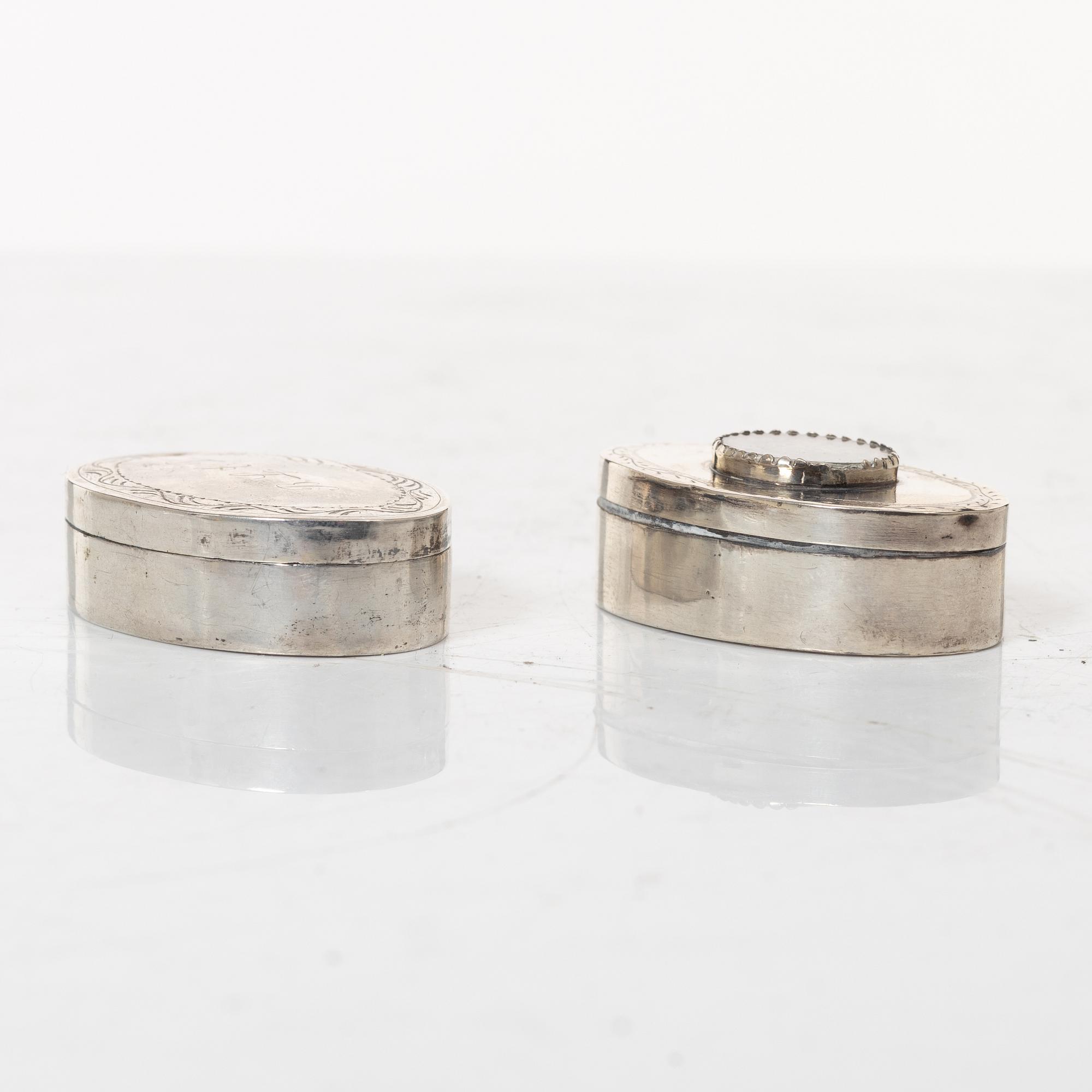 Five Swedish silver boxes, 18th-19th Century.