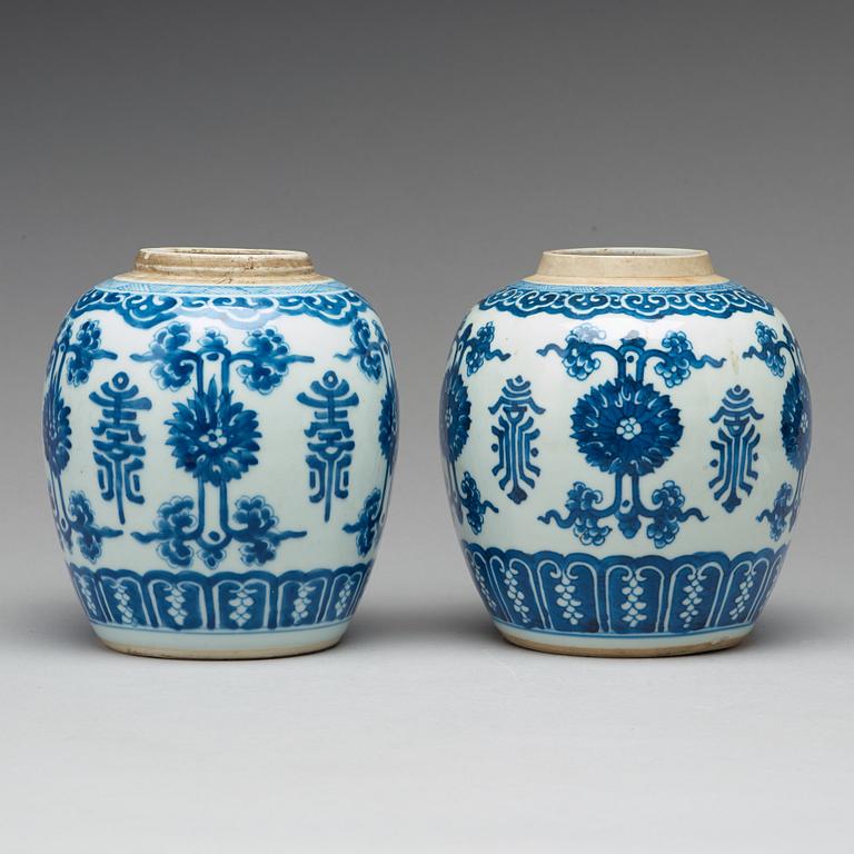 Two blue and white jars, Qing dynasty, Kangxi (1662-1722).