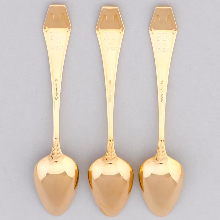 Three golden espresso spoons for the 90th Anniversary year of Finland, the 'Suomi' series, Kultateollisuus, Turku 2007.
