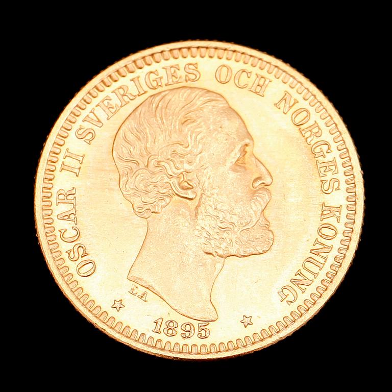 GULDMYNT, 20 kr, Oscar II, 1895. Vikt ca 9 g.