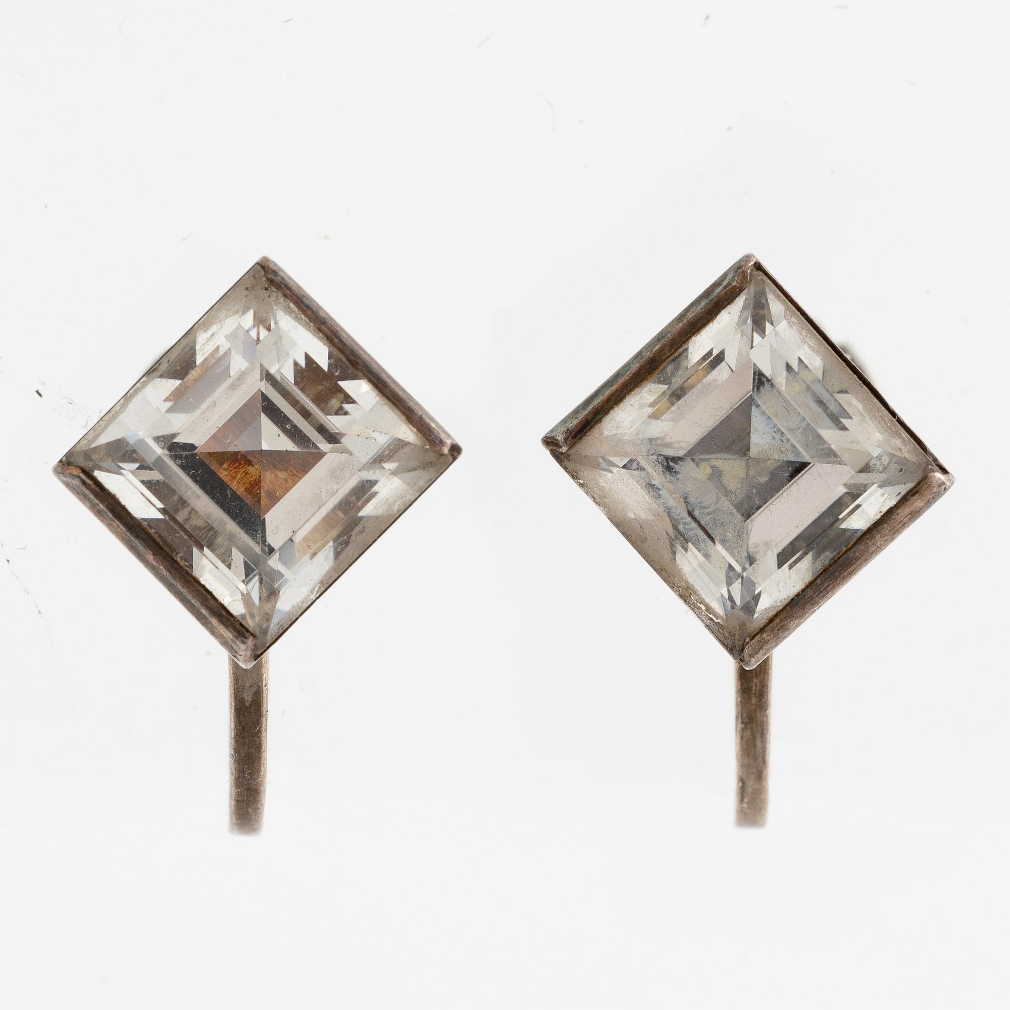 Wiwen Nilsson, a pair of earrings, silver with rock crystal, Lund 1955.