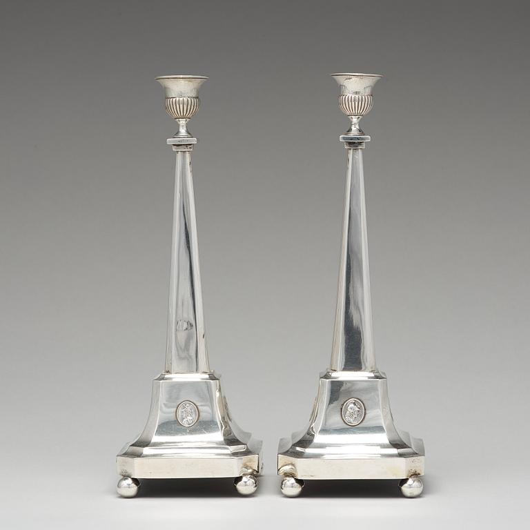 A pair of 18th century silver candlesticks, mark of Nils Tornberg 1797.