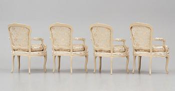 A set of four Louis XV open armchairs by Jean-Jacques Pothier (master in Paris  1750-ca.1780).