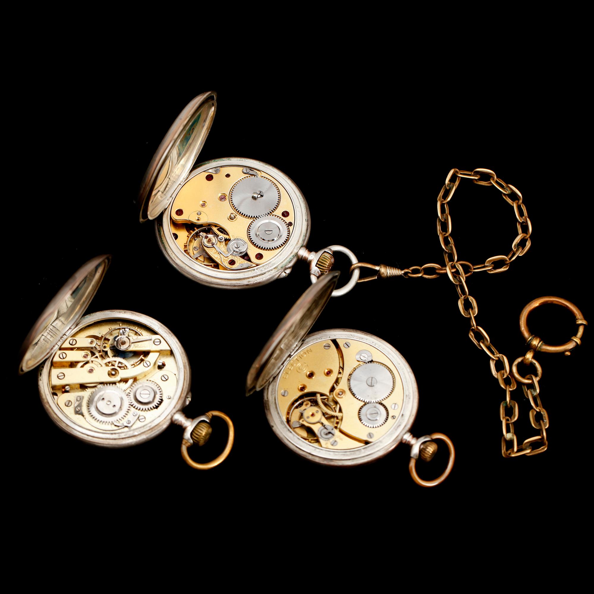 FICKUR, 3 st, silver, sekelskiftet 1900.