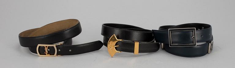 BÄLTEN, 3 st, Yves Saint Laurent, Fendi samt Karl Lagerfeld.