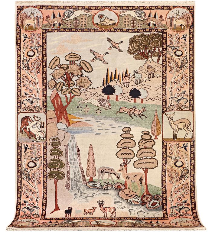 A rug, Tabriz, figural, ca 198 x 138 cm.