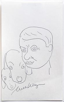 William Wegman, ink drawing signed from 1989.