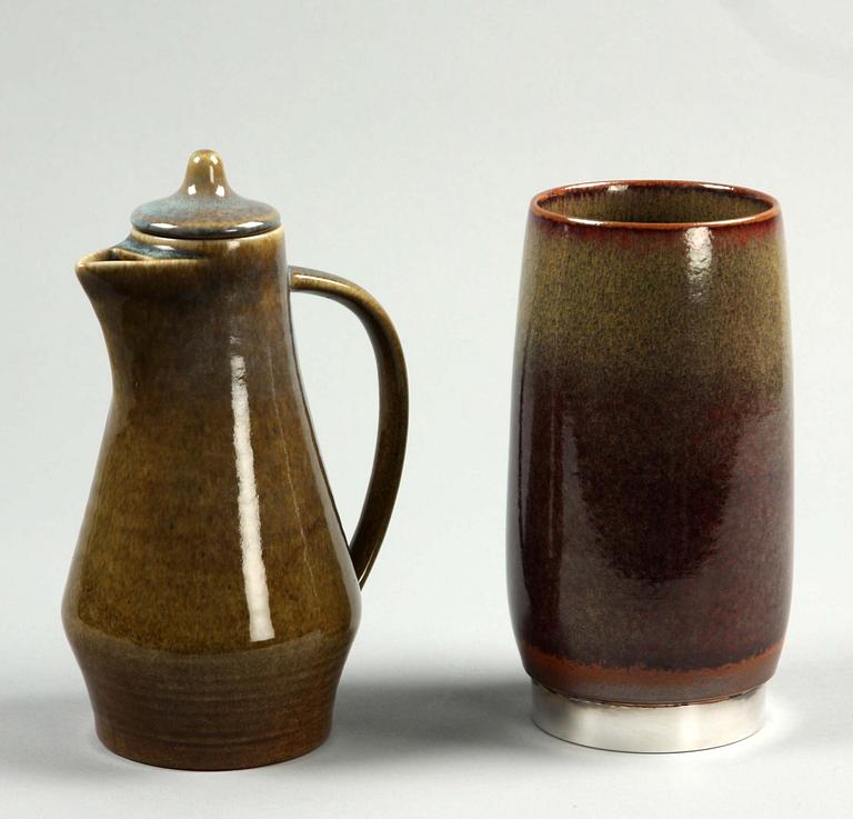 VAS samt KANNA, stengods samt silver, Carl Harry Ståhlhane, Rörstrand.