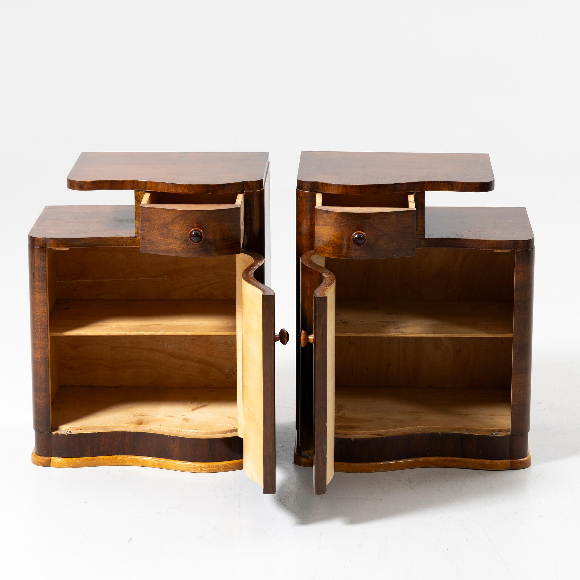 Bedside tables, a pair, first half of the 20th century.
