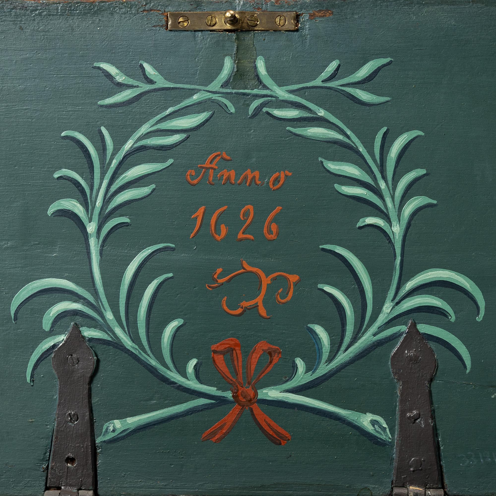 A carved wooden box, Sweden, 19th century.