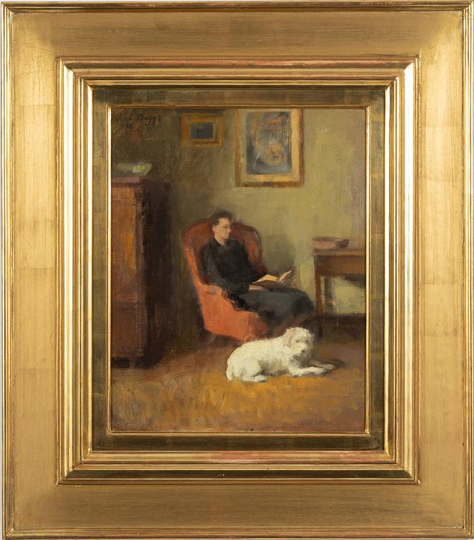 Eva Bagge, Interior with woman and dog resting.
