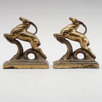 BOKSTÖD, 1 par, patinerad metall, 1900-talets första hälft.