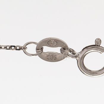 A 14K gold necklace with kunzite and brilliant cut diamonds.