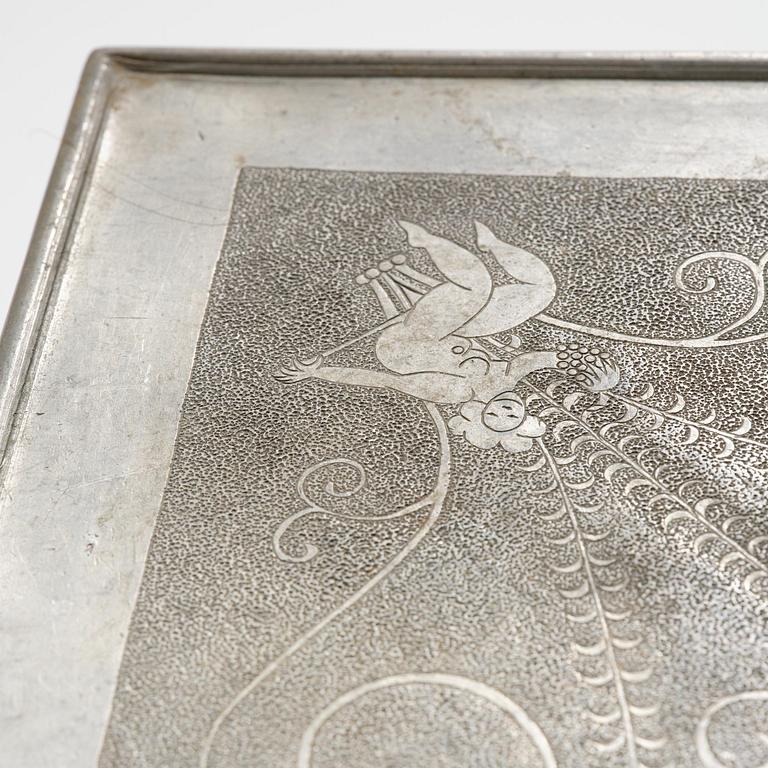 Anna Petrus, a pewter top tray table on a base by Uno Åhrén, executed in her studio, Stockholm, ca 1922-25.