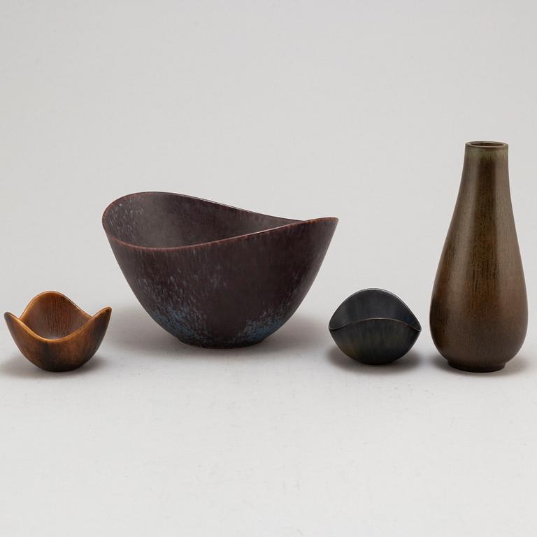 GUNNAR NYLUND, three glazed bowls and a glazed vase, from Rörstrand.