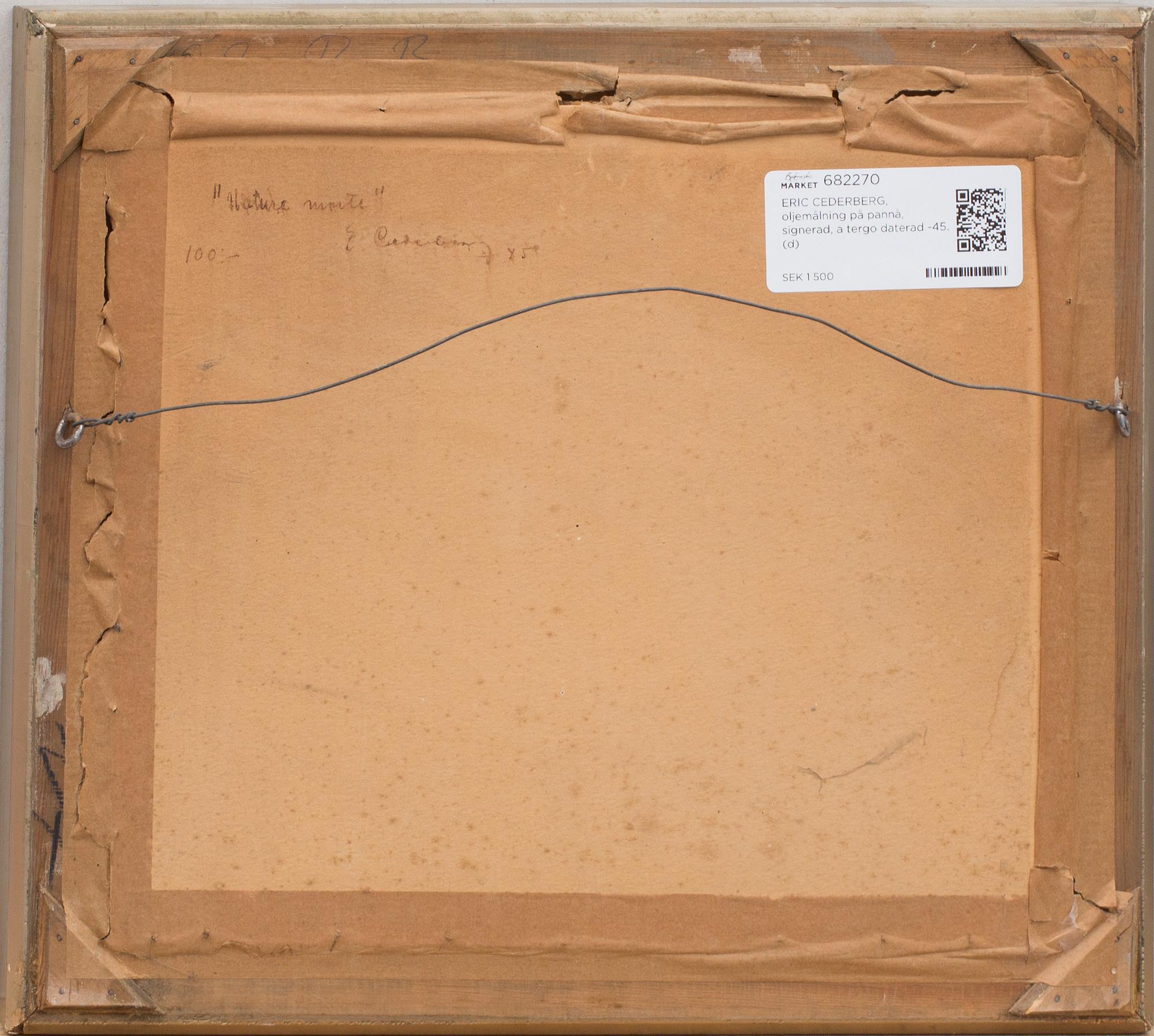 ERIC CEDERBERG, oljemålning på pannå, signerad, a tergo daterad -45.