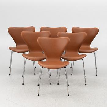 Arne Jacobsen, chairs, 6 pcs, "The Seven", Fritz Hansen, Denmark.